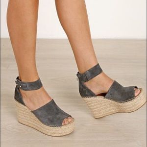 Dolce Vita Straw Espadrille Wedges - Grey